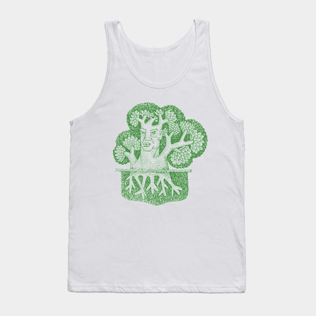 Forest God Soul Expression with Side Profile of a Man and His Head with Leafy Tree Branches Hand Drawn Illustration with Pen and Ink Cross Hatching Technique 2 Tank Top by GeeTee